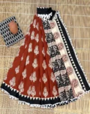 Pure Soft Cotton Mulmul Bagru Hand Block Printed Saree
