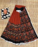 Pure Soft Cotton Mulmul Bagru Hand Block Printed Saree