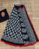 Pure Soft Cotton Mulmul Bagru Hand Block Printed Saree