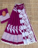 Pure Soft Cotton Mulmul Bagru Hand Block Printed Saree