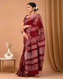 Pure Soft Linen Cotton Bagru Hand Block Printed Saree