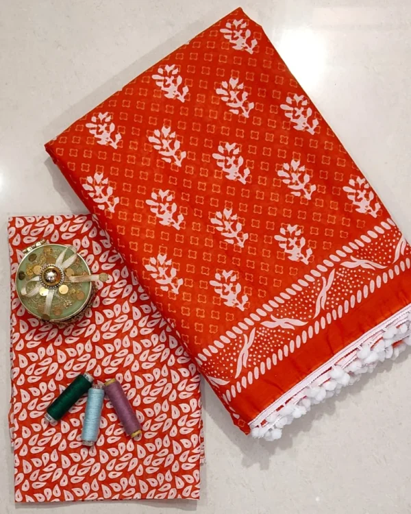 Pure Soft Cotton Mulmul Bagru Hand Block Printed Saree - Image 27