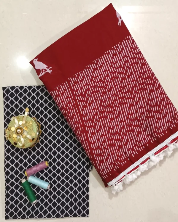 Pure Soft Cotton Mulmul Bagru Hand Block Printed Saree - Image 10