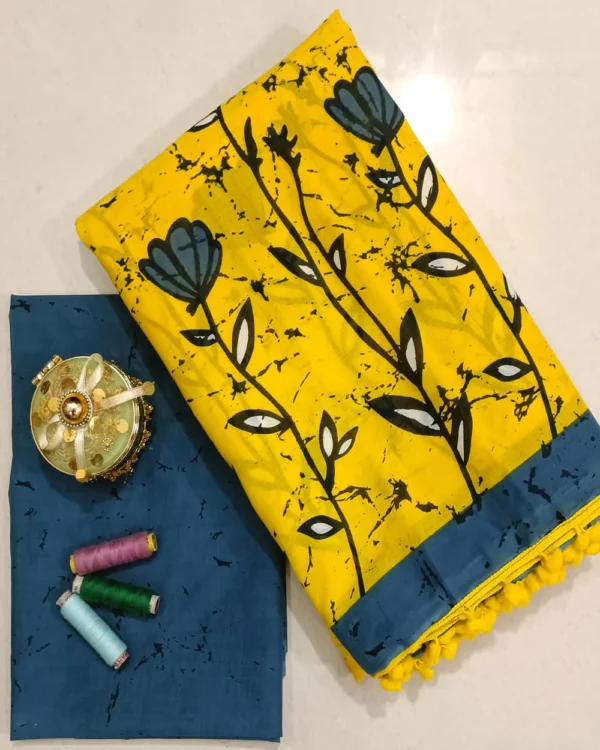 Pure Soft Cotton Mulmul Bagru Hand Block Printed Saree - Image 18