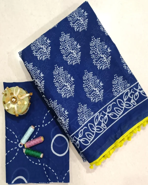Pure Soft Cotton Mulmul Bagru Hand Block Printed Saree - Image 15