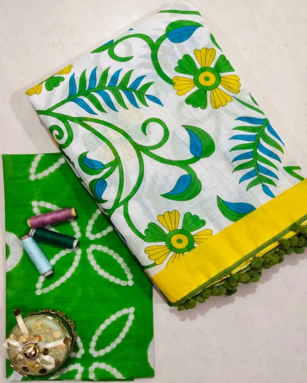 Pure Soft Cotton Mulmul Bagru Hand Block Printed Saree - Image 7