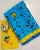 Pure Soft Cotton Mulmul Bagru Hand Block Printed Saree