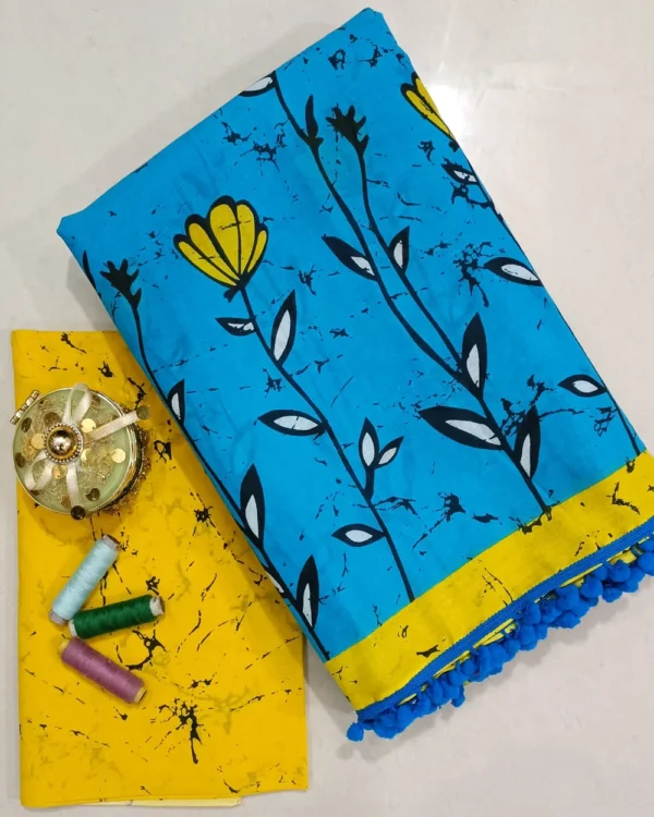 Pure Soft Cotton Mulmul Bagru Hand Block Printed Saree - Image 9