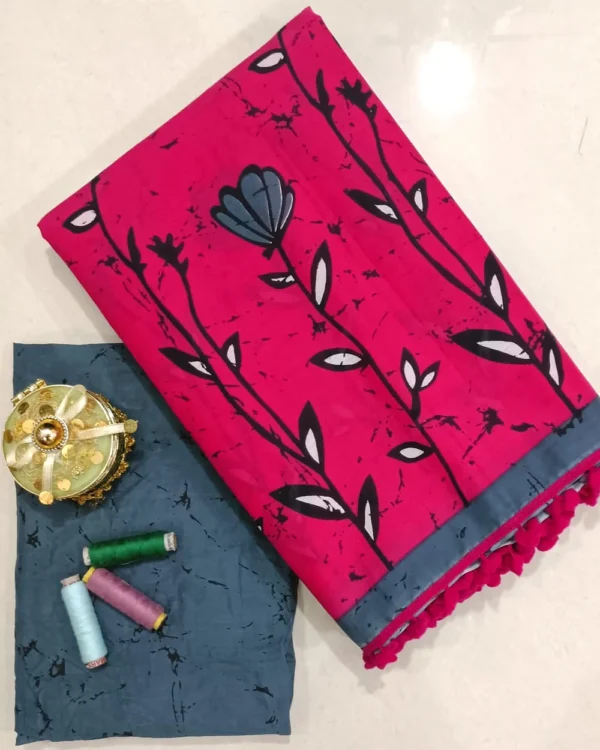 Pure Soft Cotton Mulmul Bagru Hand Block Printed Saree - Image 4