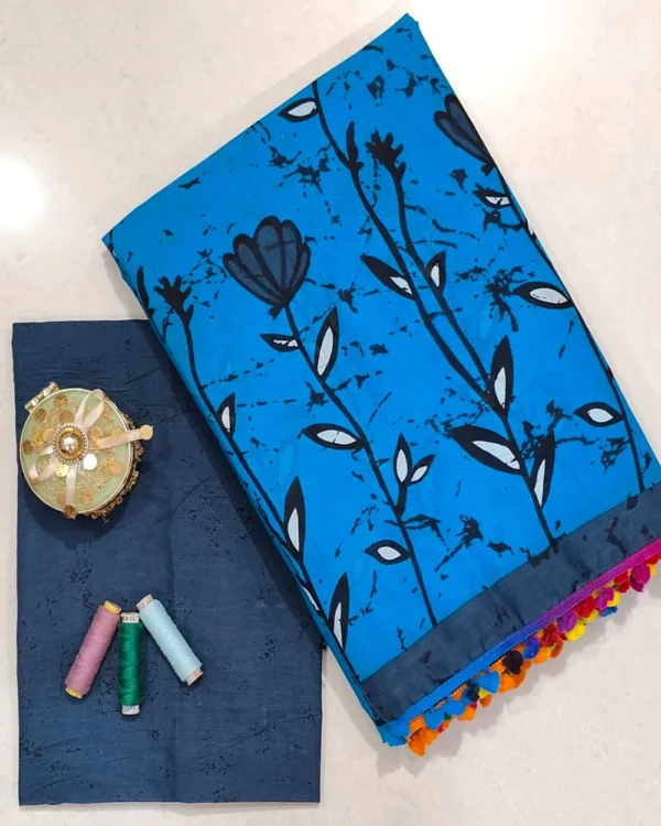 Pure Soft Cotton Mulmul Bagru Hand Block Printed Saree - Image 26