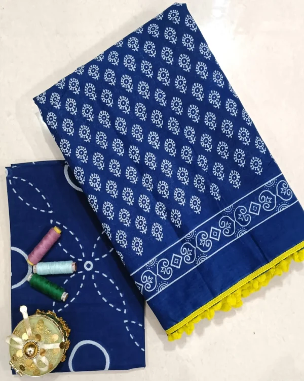 Pure Soft Cotton Mulmul Bagru Hand Block Printed Saree - Image 23