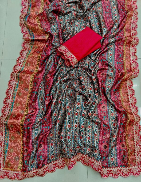 Special Edition Designer Dola Banarasi Saree(Pink Border)