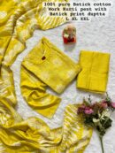 New Launch: Wedding Season Collection-Handwork Batik Kurti with Handwork Dupatta & Pants Set(Lemon Yellow)