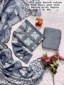 New Launch: Wedding Season Collection-Handwork Batik Kurti with Handwork Dupatta & Pants Set(Gry)