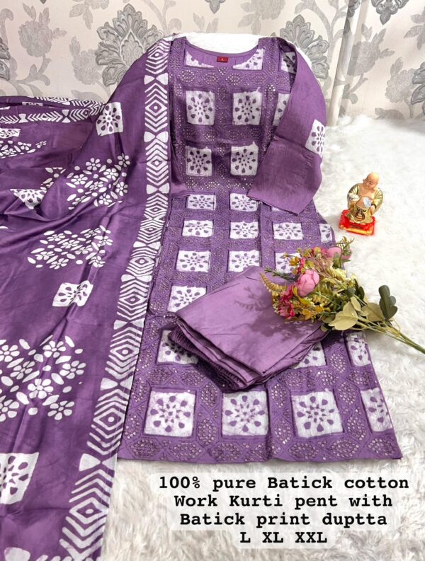 New Launch: Wedding Season Collection-Handwork Batik Kurti with Handwork Dupatta & Pants Set(blue) - Image 2