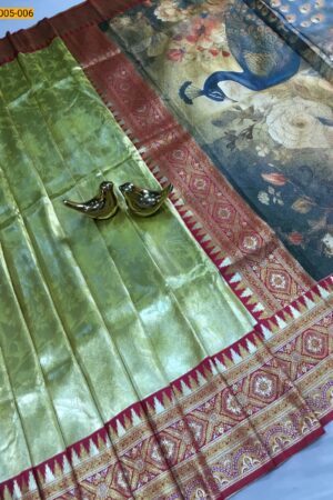Sea Green Banarasi Tissue Silk Saree(Grand rich peacock weaving pallu)