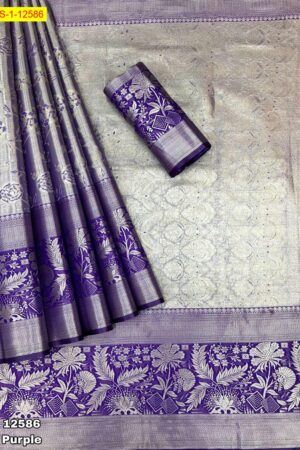 Pure Zari Weaving Kanjivaram Silk Saree (Purple)