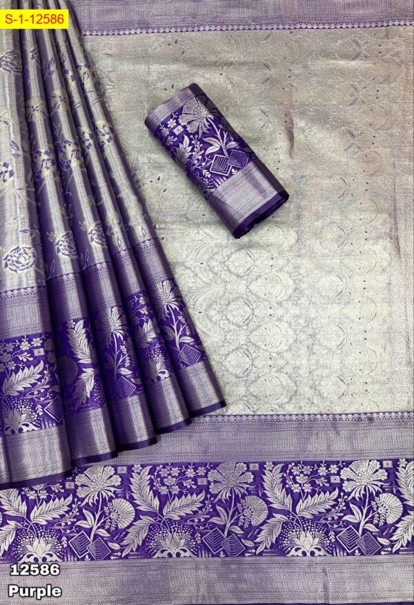 Pure Zari Weaving Kanjivaram Silk Saree (Purple)