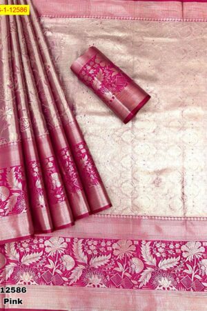 Pure Zari Weaving Kanjivaram Silk Saree (Pink)