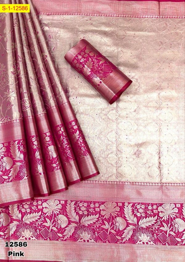 Pure Zari Weaving Kanjivaram Silk Saree (Pink)