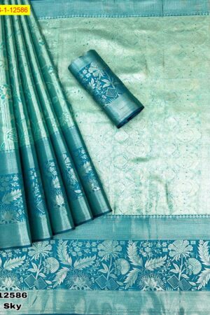 Pure Zari Weaving Kanjivaram Silk Saree (Sky)