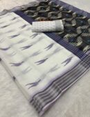 Zari Weaving Border Pure Linen Cotton(White-Gry)