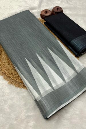 Zari Weaving Border Pure Linen Cotton(Gry)