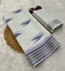 Zari Weaving Border Pure Linen Cotton(White-Gry)