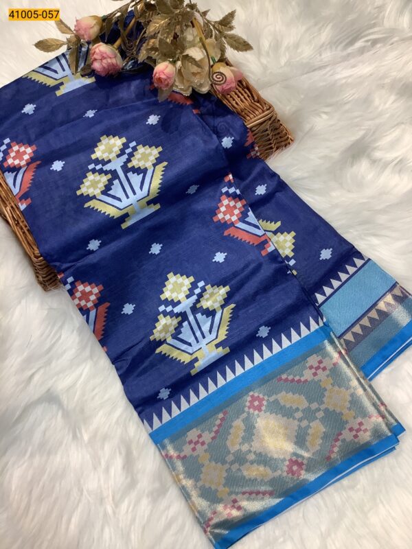 New Arrival Pochampally Printed Dola Silk Sarees(Blue)