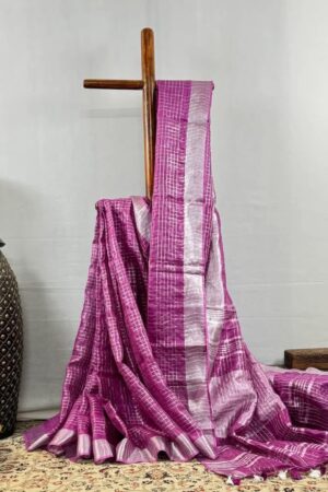 Classic allover body checks pattern Cotton Slub Saree(Pink)