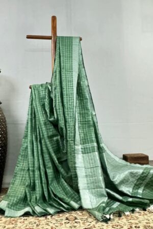 Classic allover body checks pattern Cotton Slub Saree(Sea Green)