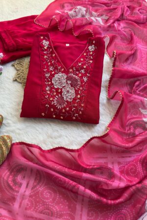 Party Wear Vichitra Silk A-Line Gown with Pant & Dupatta (Set of 3)