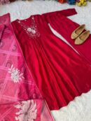 Party Wear Vichitra Silk A-Line Gown with Pant & Dupatta (Set of 3)