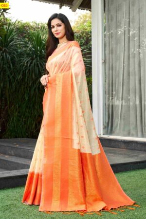 Kalyani Fancy Silk Cotton Saree(Orange border)