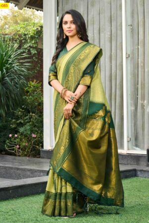 Kalyani Fancy Silk Cotton Saree(Sea Green body-Bottle green border)