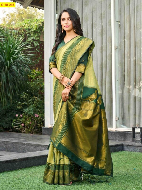 Kalyani Fancy Silk Cotton Saree(Sea Green body-Bottle green border)