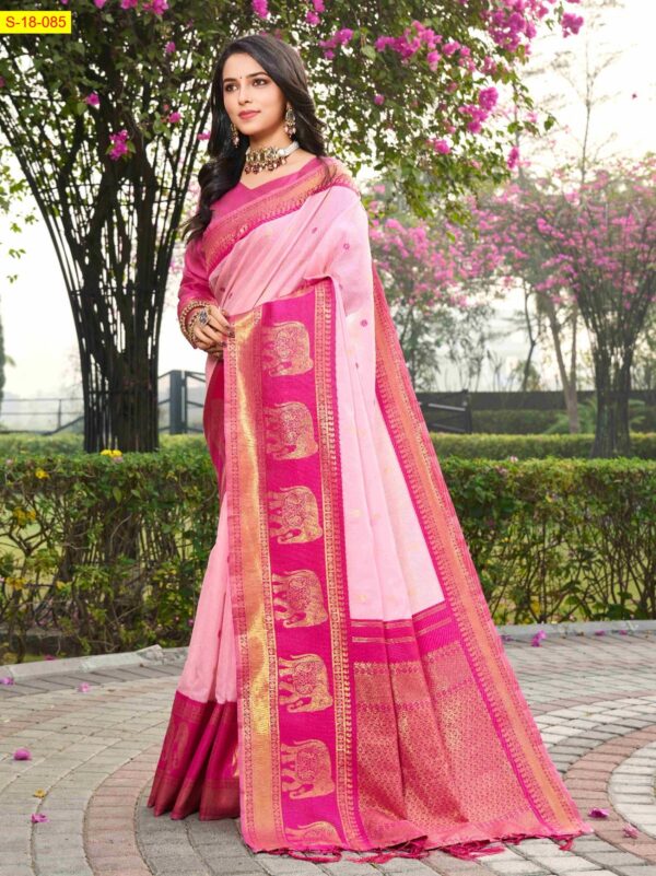 Kalyani Fancy Silk Cotton Saree(Yellow body-Pink border)