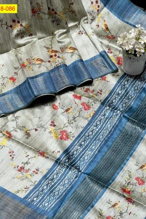 Soft Tussar Silk Saree(Blue)