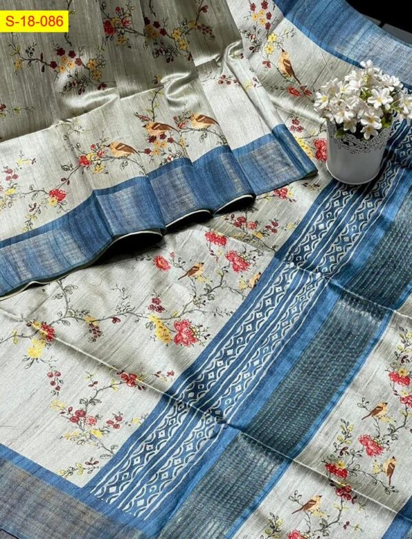 Soft Tussar Silk Saree(Blue)