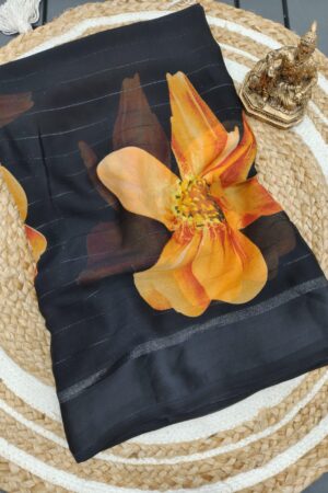 Moss Chiffon Floral Printed Saree( Yellow)