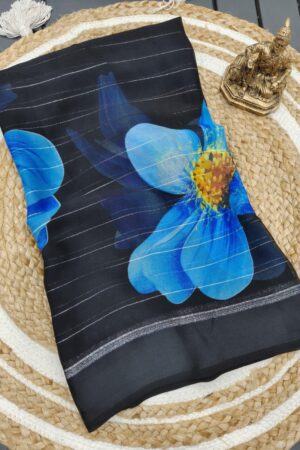 Moss Chiffon Floral Printed Saree( Blue)