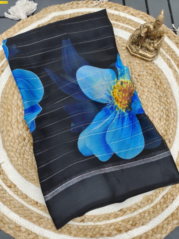 Moss Chiffon Floral Printed Saree( Blue)