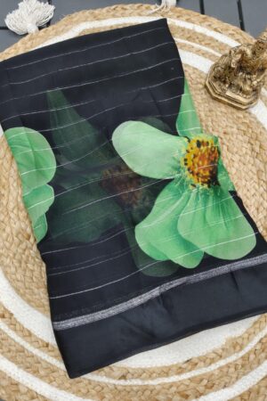 Moss Chiffon Floral Printed Saree( Green)