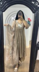 Party Wear Vichitra Silk A-Line Gown with Pant & Dupatta (Set of 3)