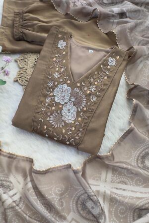 Party Wear Vichitra Silk A-Line Gown with Pant & Dupatta (Set of 3)