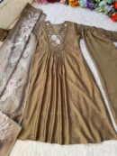 Party Wear Vichitra Silk A-Line Gown with Pant & Dupatta (Set of 3)