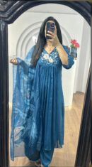 Party Wear Vichitra Silk A-Line Gown with Pant & Dupatta (Set of 3)