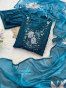 Party Wear Vichitra Silk A-Line Gown with Pant & Dupatta (Set of 3)