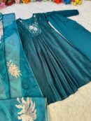 Party Wear Vichitra Silk A-Line Gown with Pant & Dupatta (Set of 3)