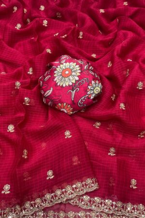 Elegant Georgette Work Saree(Butti Work-Pink Green)